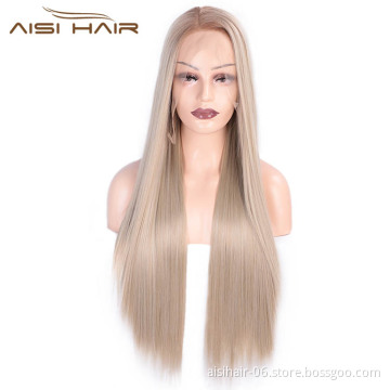 High Temperature Long Brown Wig Lace Frontal Wigs Synthetic Fiber Lace Front Wig Silky Straight For Black Women